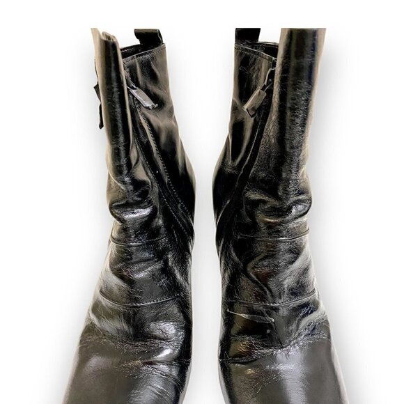 Vintage Costume National Black Crinkled Patent Leather  Double Zip Booties, 38EU - Picture 11 of 12